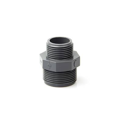 PVC-Reduziernippel, Gewinde AG - AG, grau