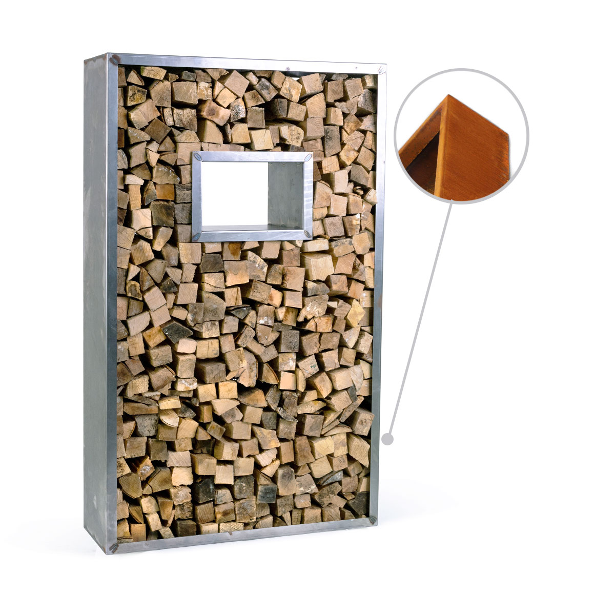 Brennholz Regal mit Fenster 40 x 25 cm