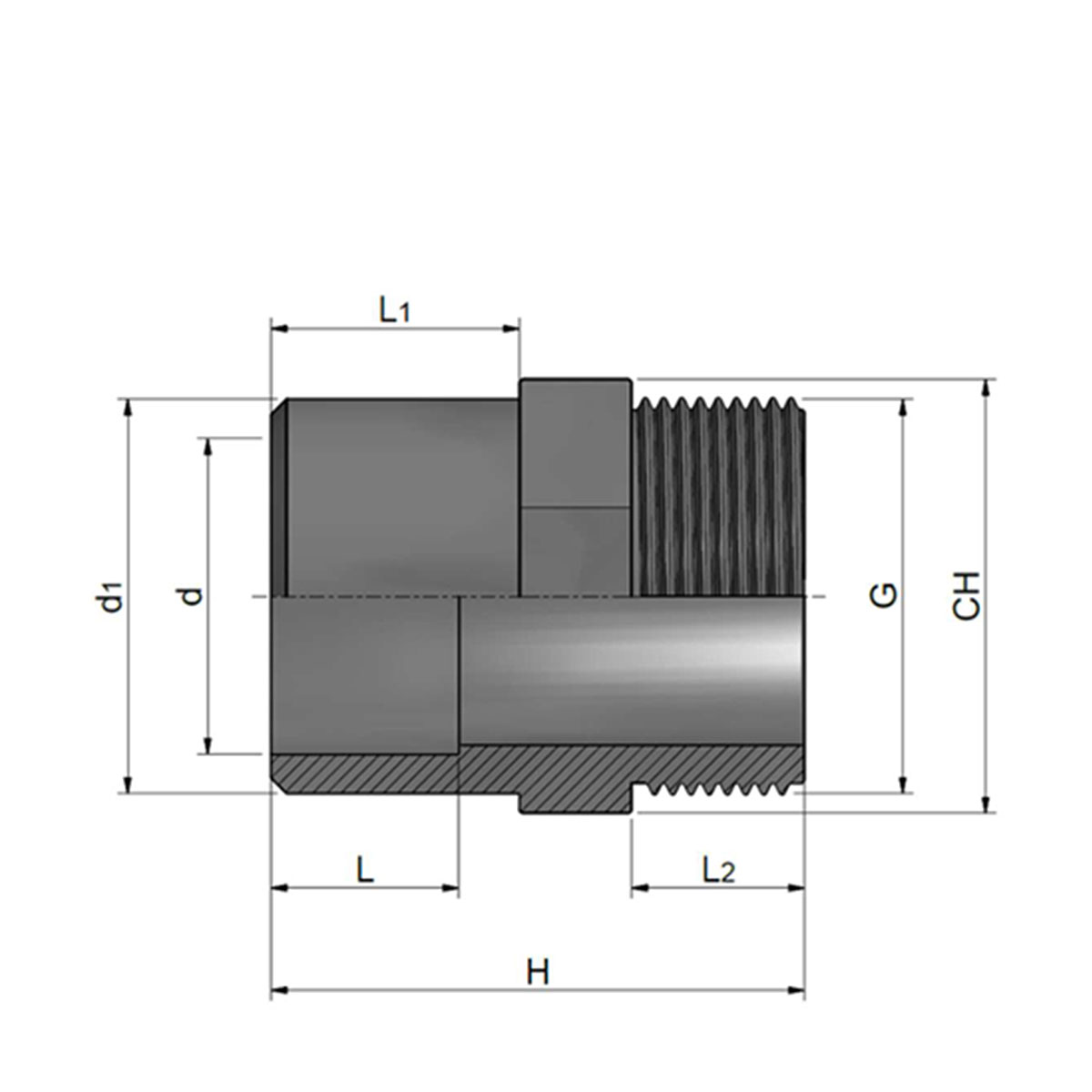 PVC-Reduktion, Kleben+Gewinde AG, grau