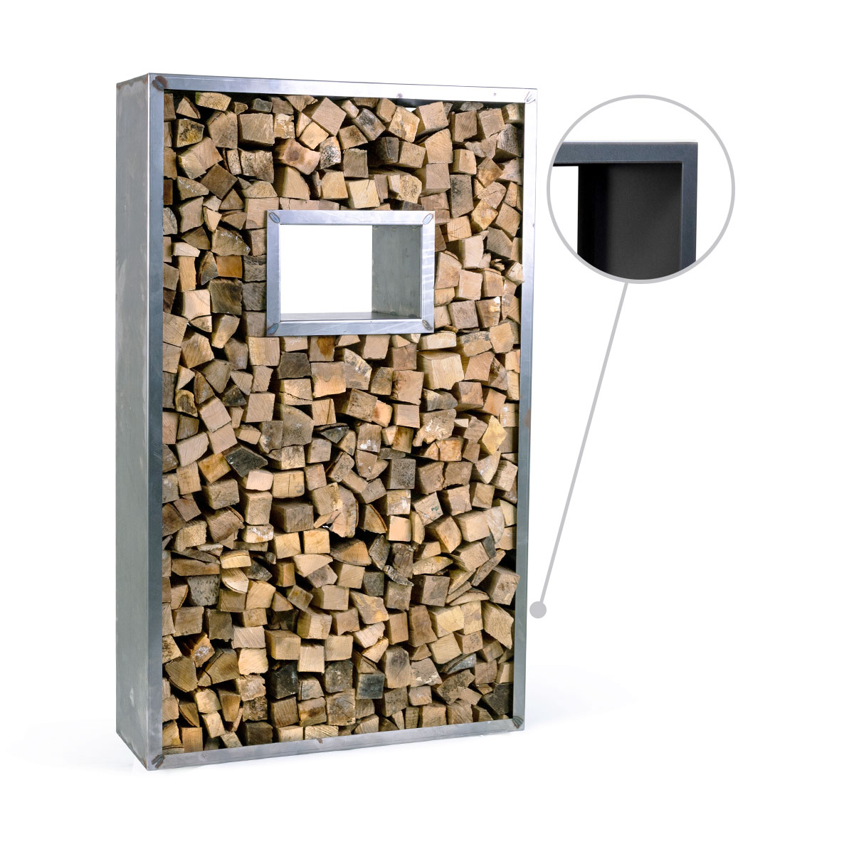 Brennholz Regal mit Fenster 40 x 25 cm