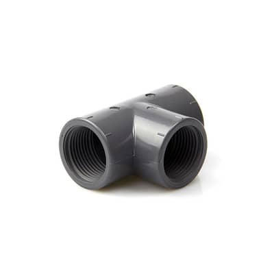 T-Stück 90° mit Gewinde, aus PVC, grau